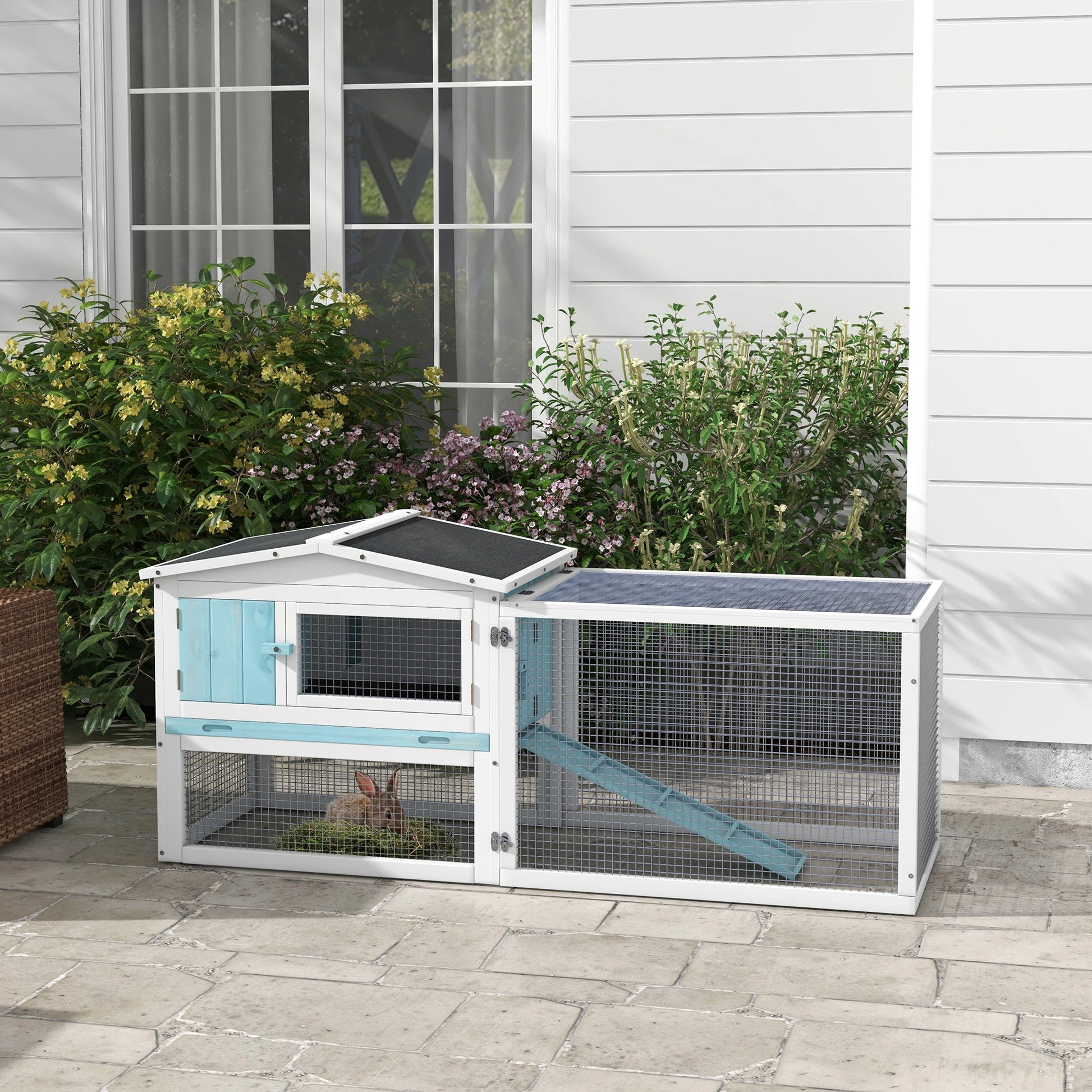 Wooden Rabbit Hutch, Guinea Pig House, Removable Tray, Openable Roof, Blue Rabbit Hutch at Gallery Canada