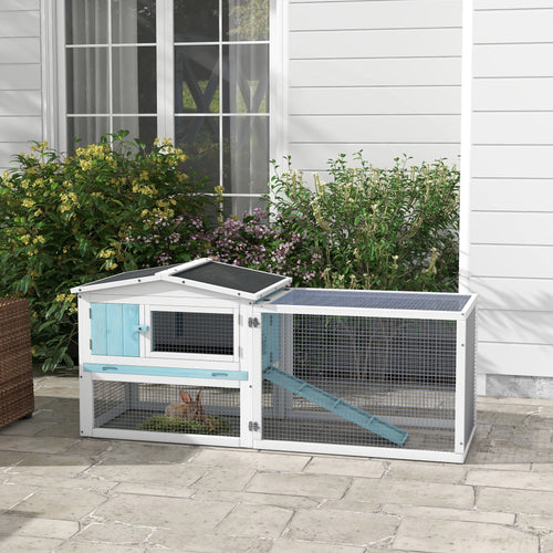 Wooden Rabbit Hutch, Guinea Pig House, Removable Tray, Openable Roof, Blue