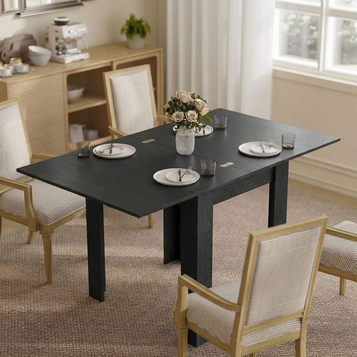 55" Extendable Dining Table, Kitchen Table For 4-6 Person, Black Dining Tables at Gallery Canada