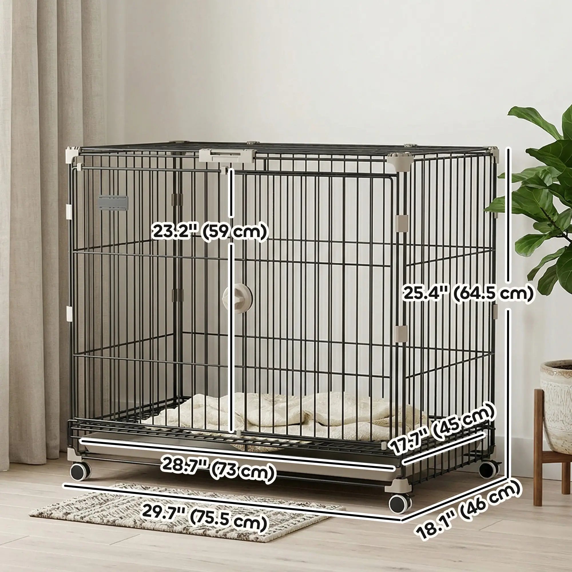 30 Inch Foldable Dog Crate, Metal Cage with Tray & Wheels, Black Dog Cages & Crates at Gallery Canada