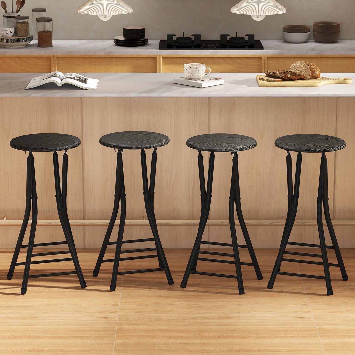 Set of 4 Foldable Barstools, Counter Height with Footrest, Steel Legs, Black Bar Stools at Gallery Canada