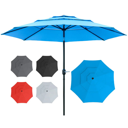 9FT 3 Tiers Patio Umbrella, Crank Push Button Tilt, Sky Blue