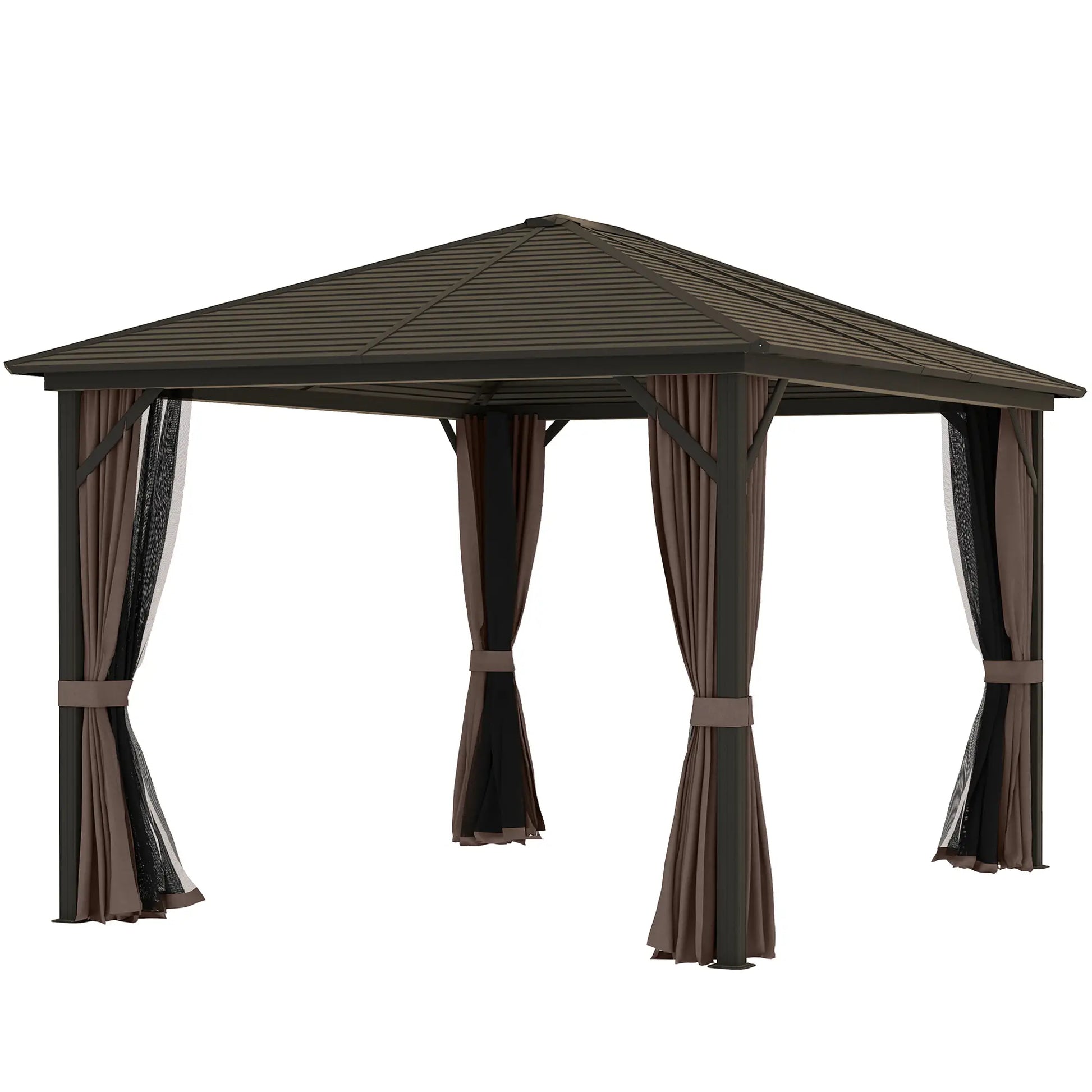 10' x 12' Hardtop Gazebo, Aluminum Frame, Coffee Gazebos Bronze, Coffee, Black at Gallery Canada