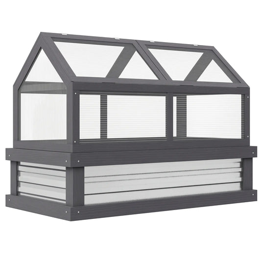 Raised Garden Bed Kit With Greenhouse, Wooden Cold Frame Planter, 48" x 24" x 32", Grey Cold Frame Greenhouses Grey at Gallery Canada