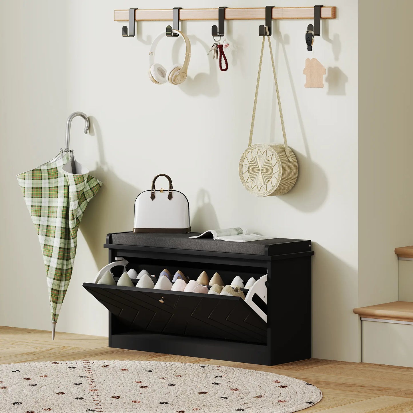 Shoe Storage Bench with Seat, Flip Drawer, Adjustable Shelf, Holds 8 Pairs Shoe Storage Cabinets & Racks at Gallery Canada