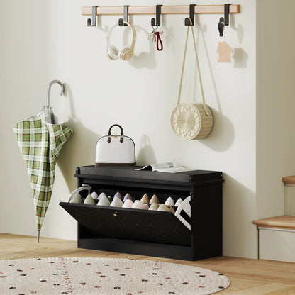 Shoe Storage Bench with Seat, Flip Drawer, Adjustable Shelf, Holds 8 Pairs Shoe Storage Cabinets & Racks at Gallery Canada