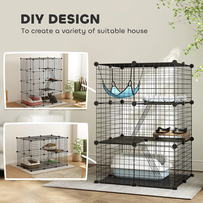 3 Tier Cat Cage Crate, DIY Pet Playpen, Black Outdoor Cat Enclosures at Gallery Canada