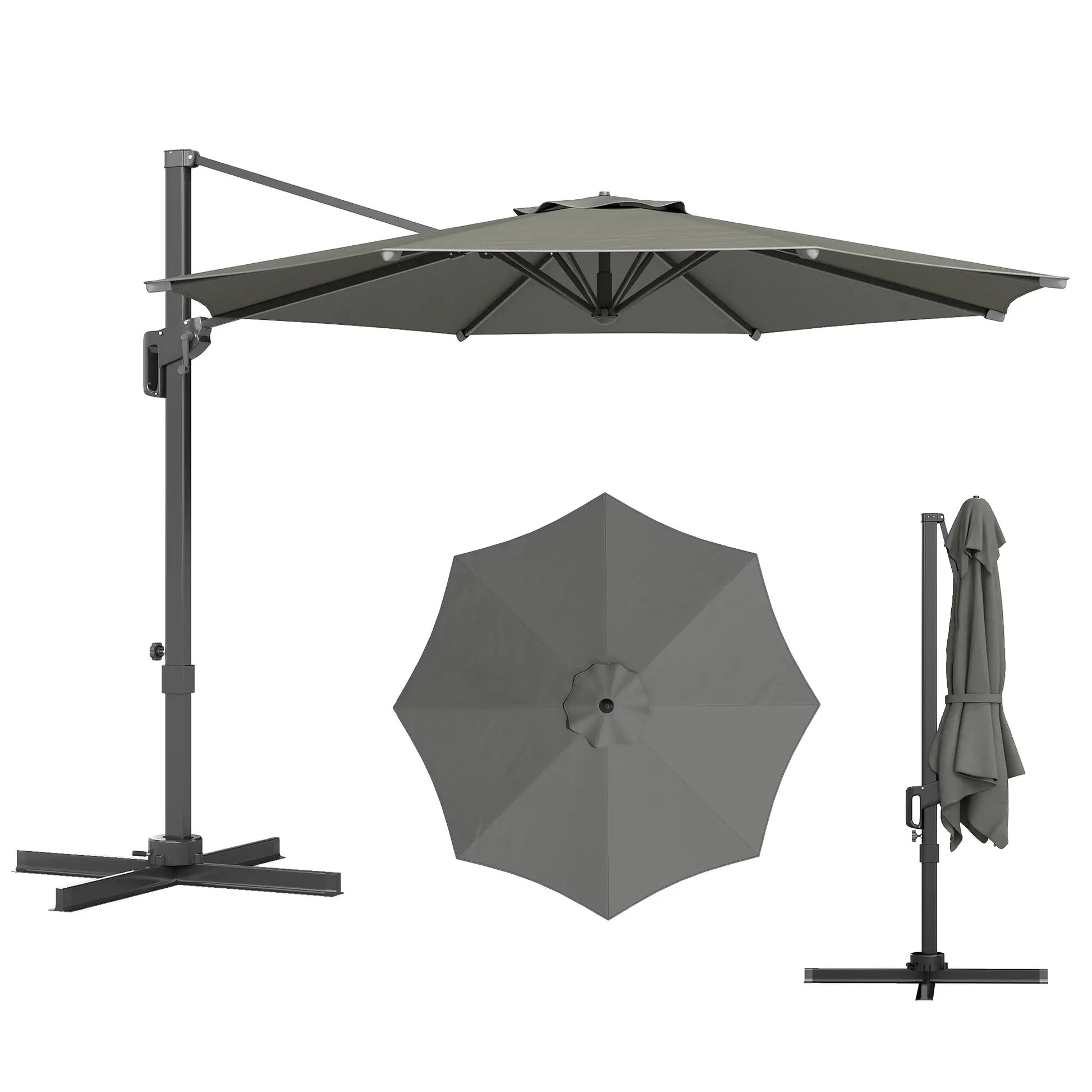 10' Offset Patio Umbrella, Aluminum Pole, 360° Rotation, Grey Offset Cantilever Umbrellas at Gallery Canada