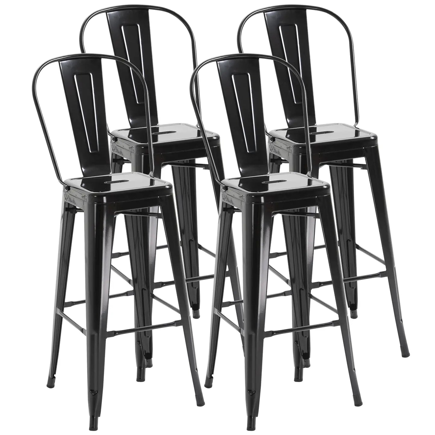 Set of 4 Bar Stools, Industrial Kitchen, Metal Frame, Black Bar Stools Black at Gallery Canada