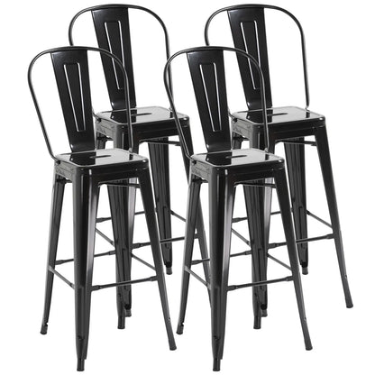 Set of 4 Bar Stools, Industrial Kitchen, Metal Frame, Black Bar Stools Black at Gallery Canada
