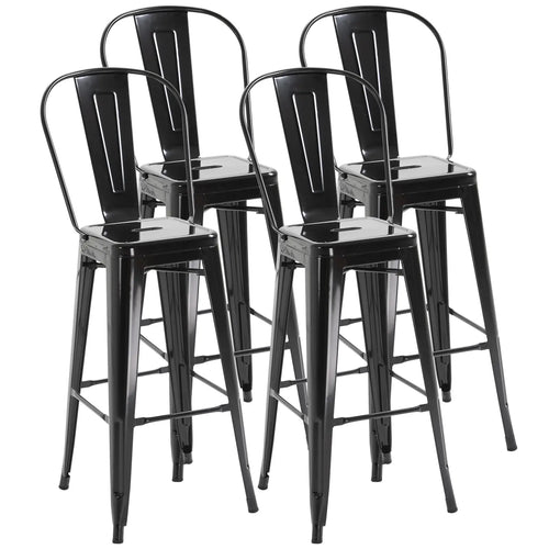 Set of 4 Bar Stools, Industrial Kitchen, Metal Frame, Black