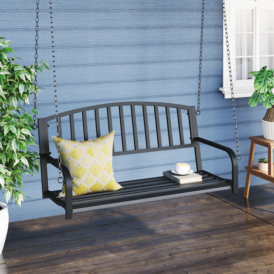 50" Porch Swing, Patio Hanging Bench, Outdoor Glider Chair with Chain, Black Hanging Porch Swings Black at Gallery Canada