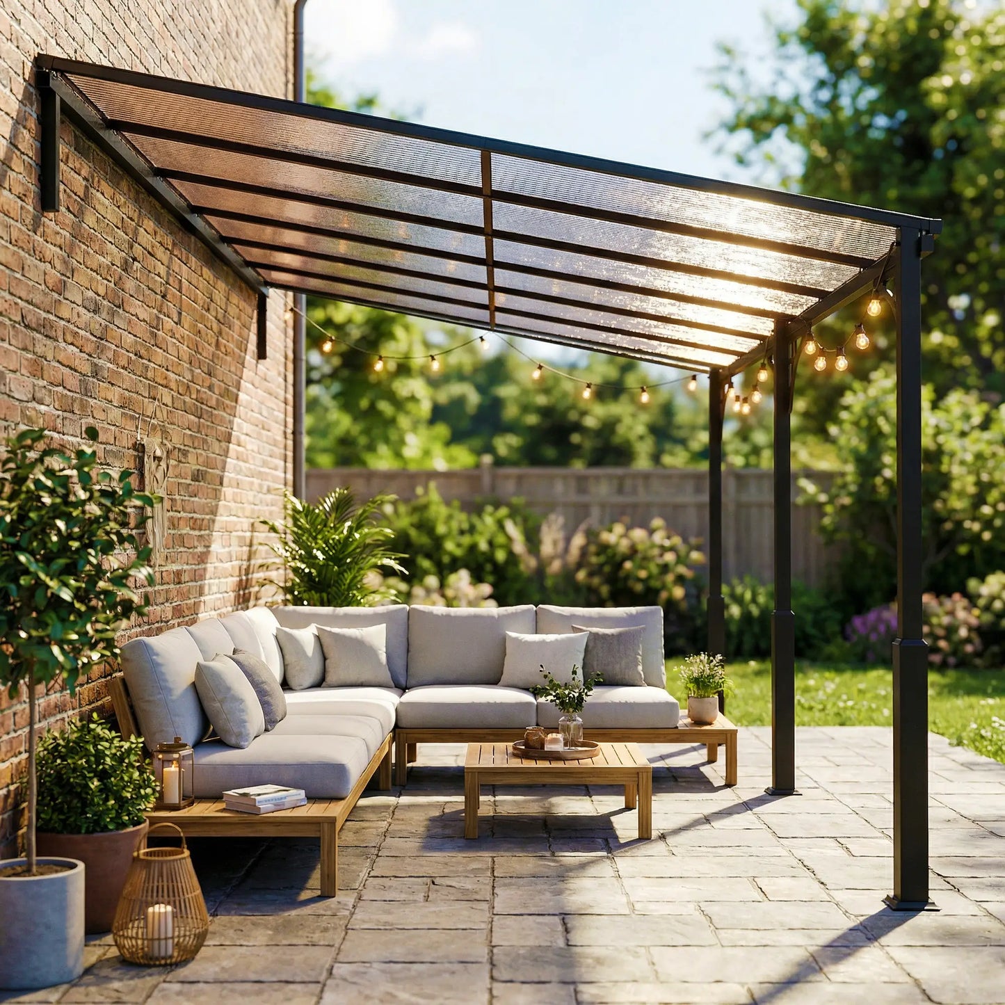 13' x 10' Lean To Gazebo, Hardtop Wall Mounted Pergola, Polycarbonate Roof, Metal-Aluminium Frame Pergolas at Gallery Canada