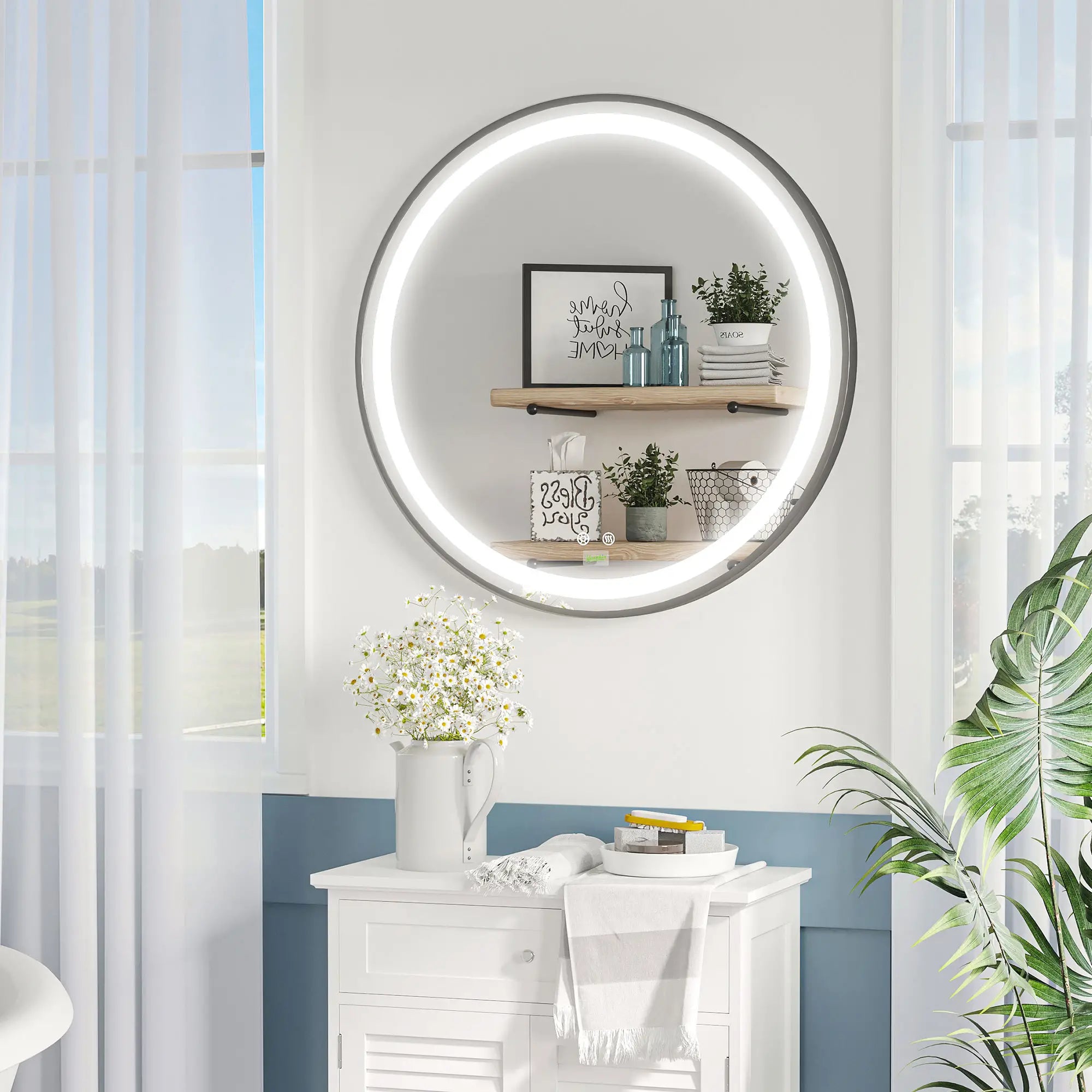 LED Bathroom Mirror, Dimmable Lighted Anti Fog, Plug-In, 28 Inch, 3 Color Bath Accessories at Gallery Canada