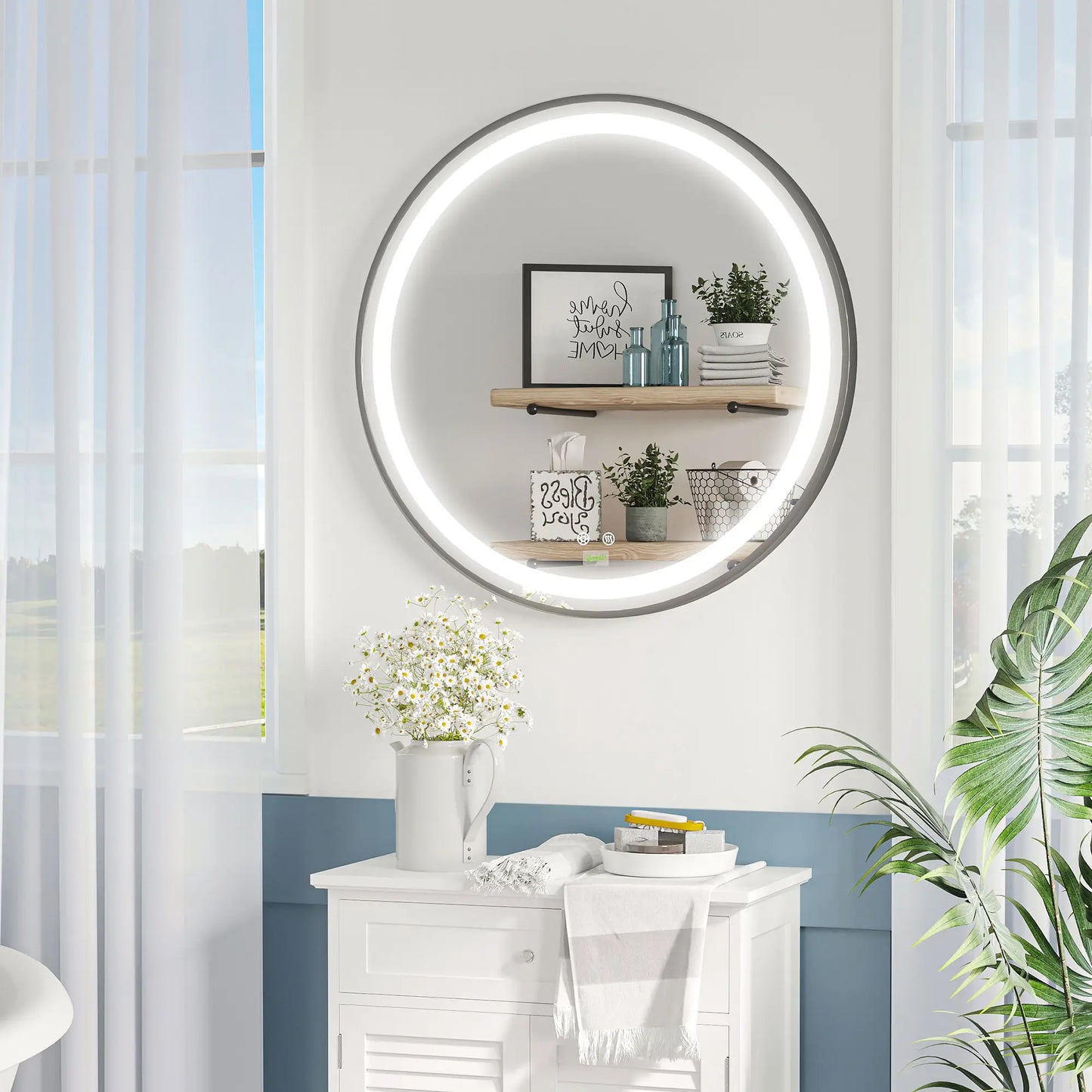 LED Bathroom Mirror, Dimmable Lighted Anti Fog, Plug-In, 28 Inch, 3 Color Bath Accessories at Gallery Canada