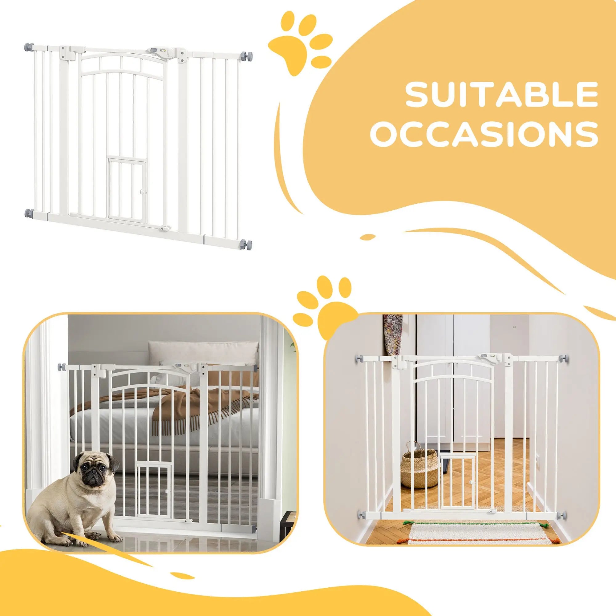 Auto-Close Pet Gate With Cat Door, Double Locking, Fits 29