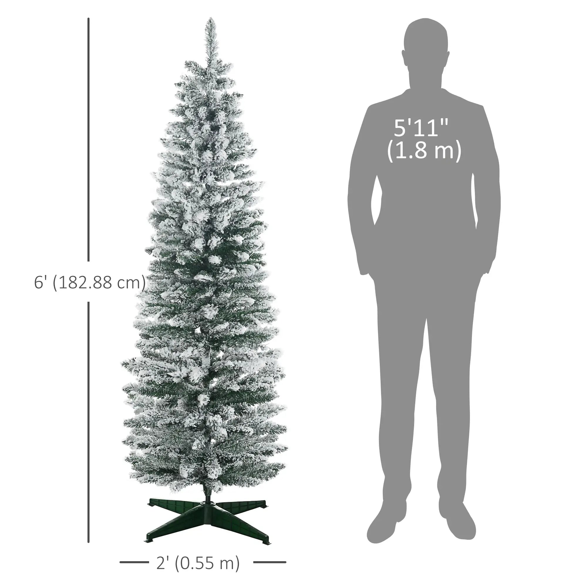 6ft Pencil Artificial Christmas Tree, Snow Flocked Branches, Green Artificial Christmas Trees at Gallery Canada