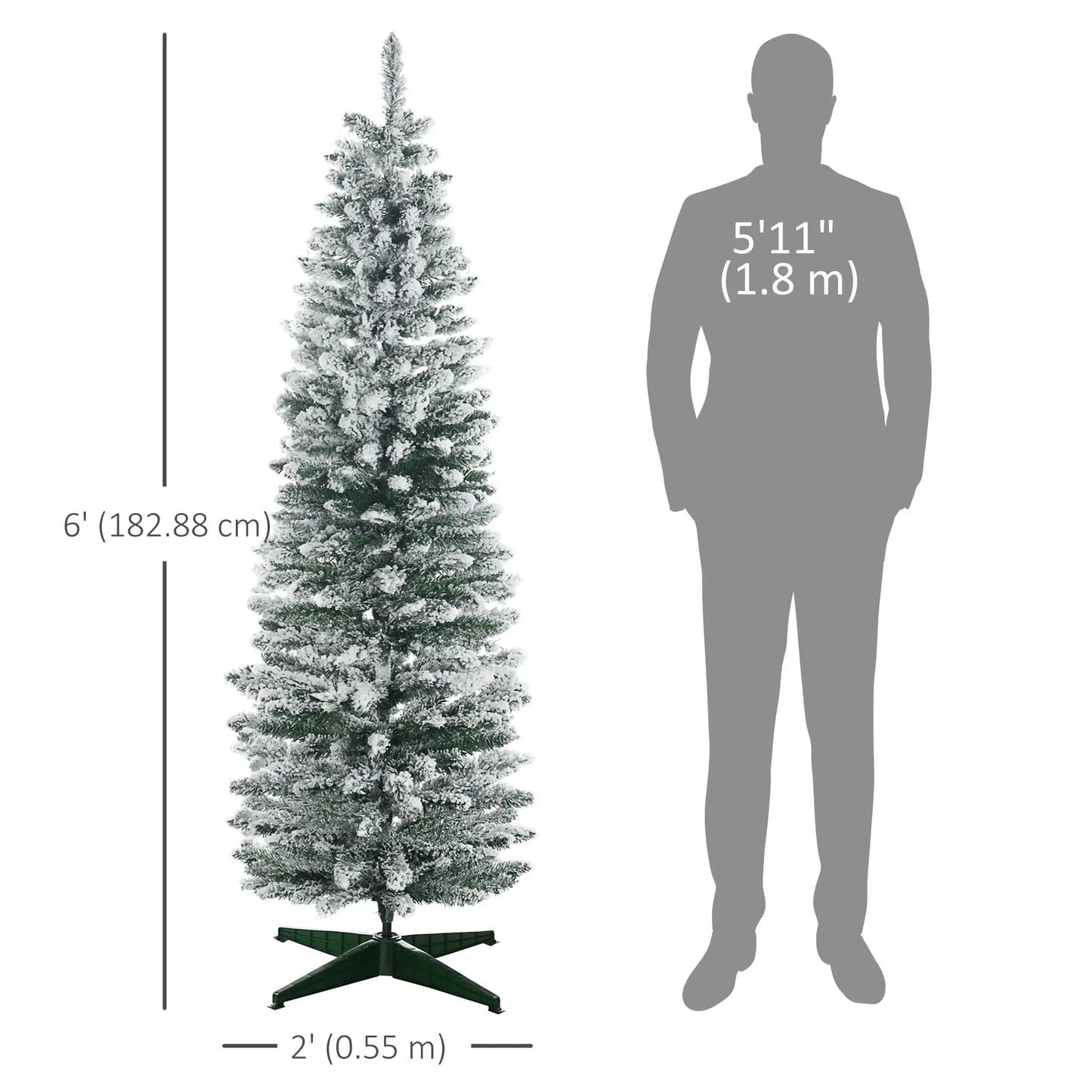 6ft Pencil Artificial Christmas Tree, Snow Flocked Branches, Green Artificial Christmas Trees at Gallery Canada