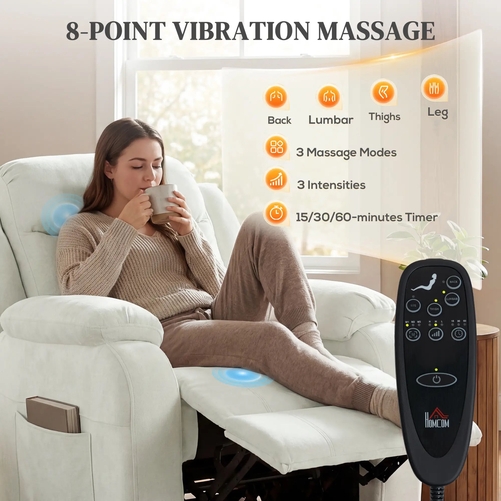 Massage Recliner Chair, Power Recliner, Remote, Pockets, 2 Memory Positions, Beige Single Sofas at Gallery Canada