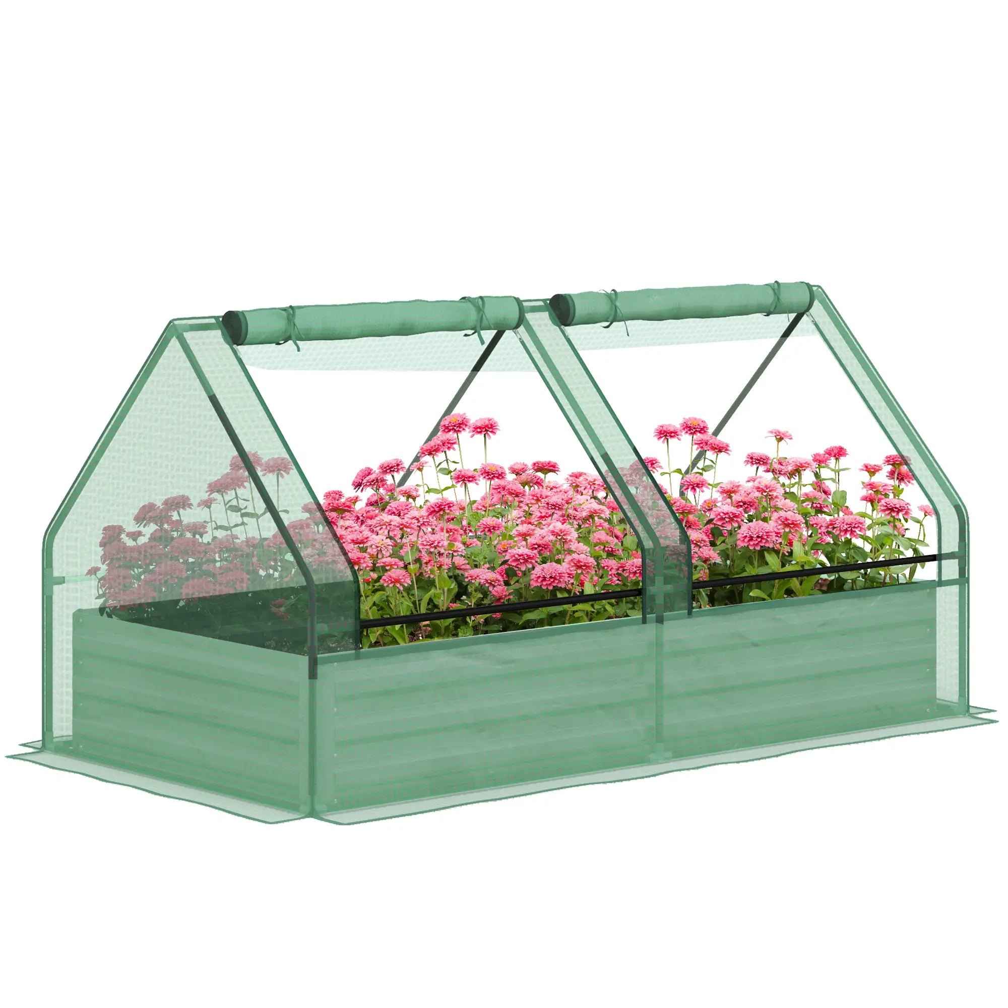 6' x 3' Metal Planter Box with Cover, Raised Garden Bed, Green and Silver Mini Greenhouses at Gallery Canada
