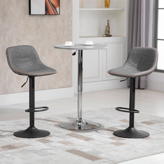 Bar Stools Set of 2, Swivel Counter Height Bar Stools, Adjustable Bar Chair with Back and PU Leather Upholstery for Kitchen and Home Bar, Grey - Gallery Canada