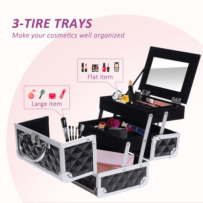 3 Tier Diamond Texture Makeup Train Case, Black Makeup Cases at Gallery Canada