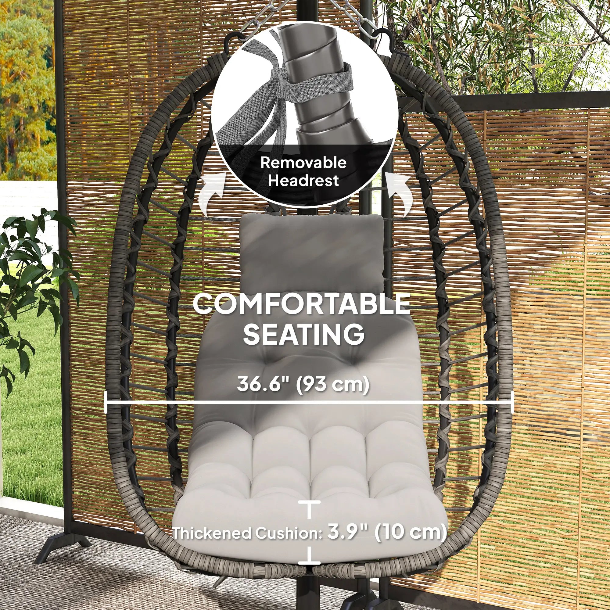 Hanging Egg Chair With Stand, Foldable Wicker Rattan Swing Chair, Light Grey Patio Chairs at Gallery Canada