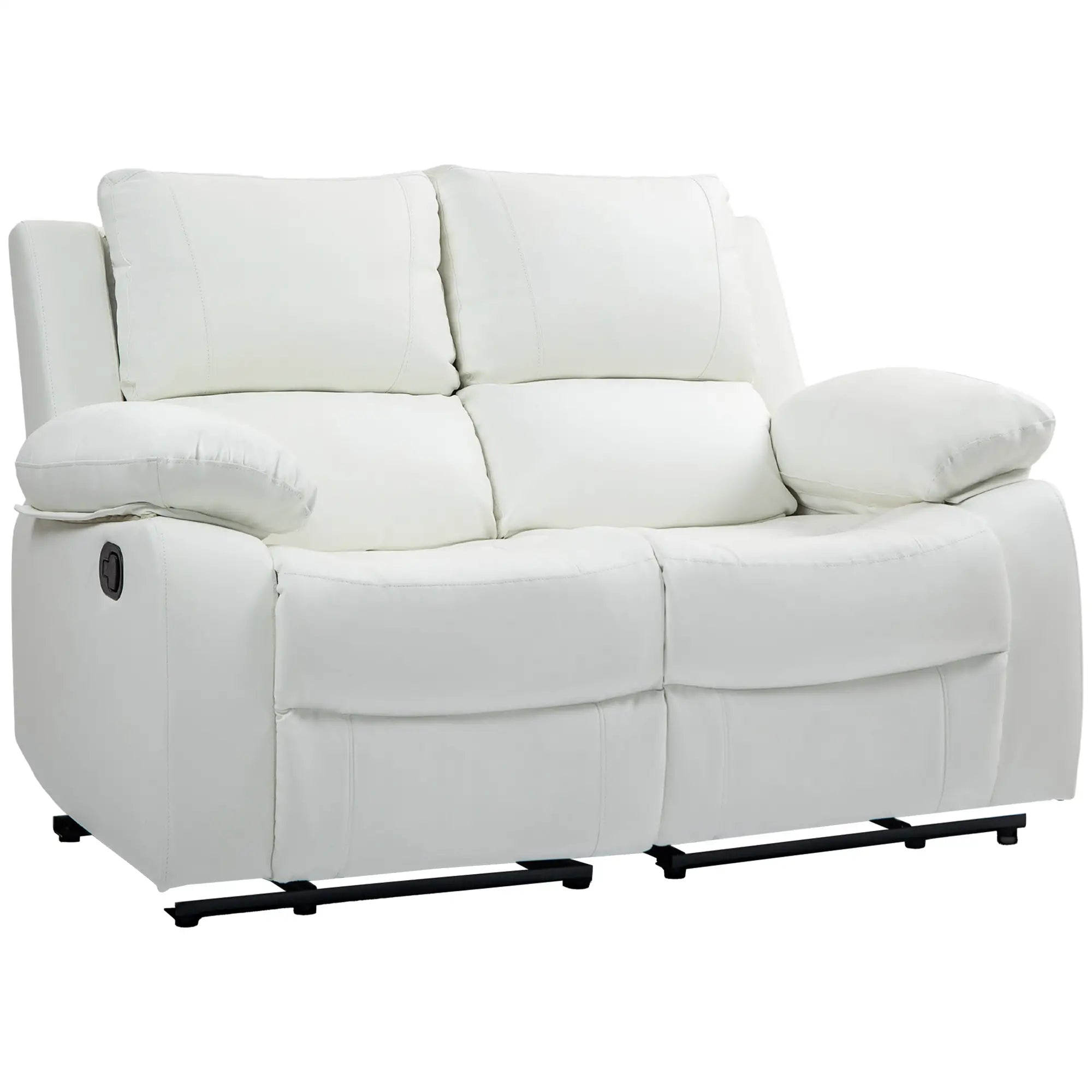 PU Leather Manual Recliner Sofa, Double Reclining Loveseat, White 2-Seater Sofas White at Gallery Canada