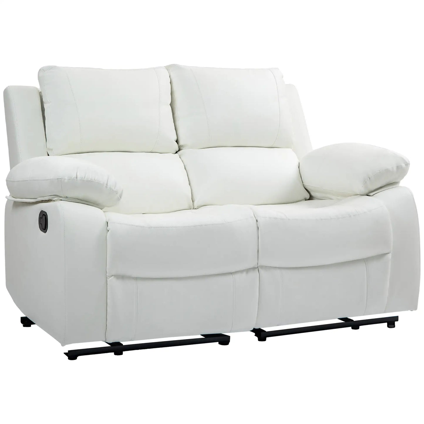 PU Leather Manual Recliner Sofa, Double Reclining Loveseat, White 2-Seater Sofas White at Gallery Canada