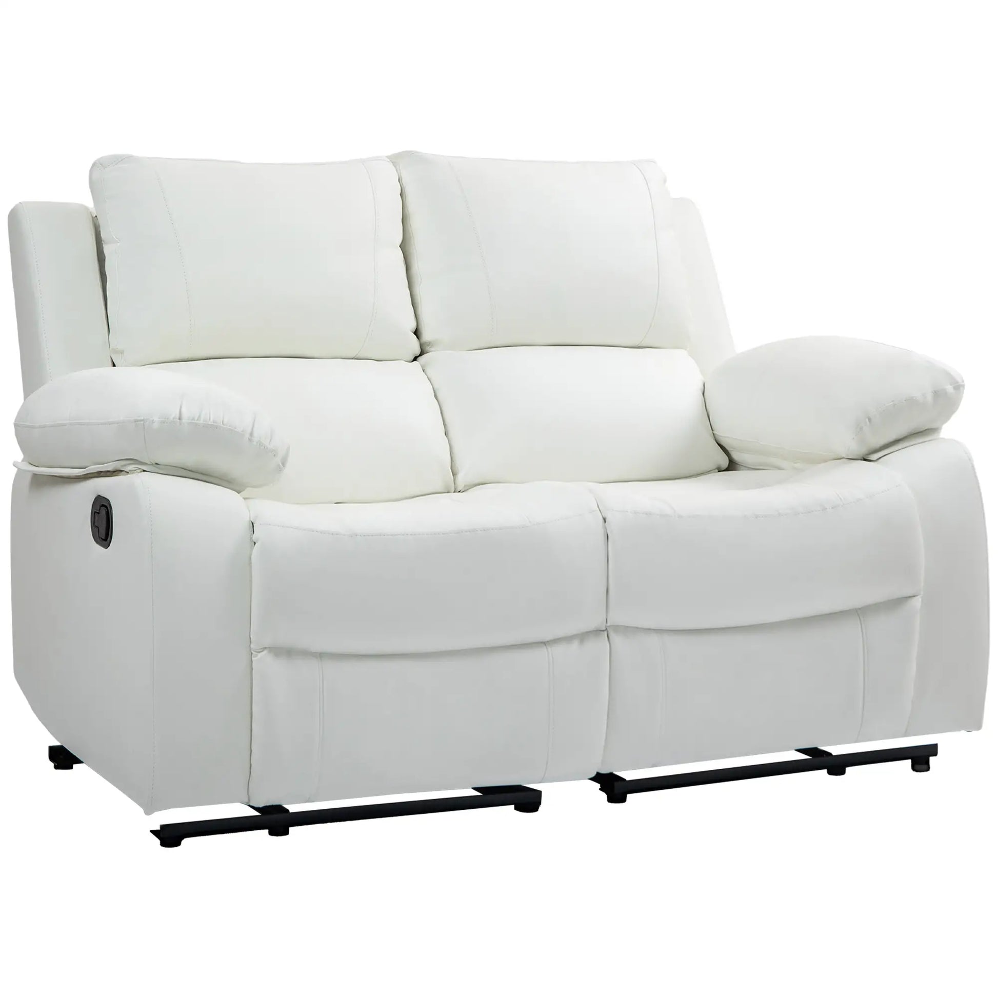 PU Leather Manual Recliner Sofa, Double Reclining Loveseat, White 2-Seater Sofas White at Gallery Canada