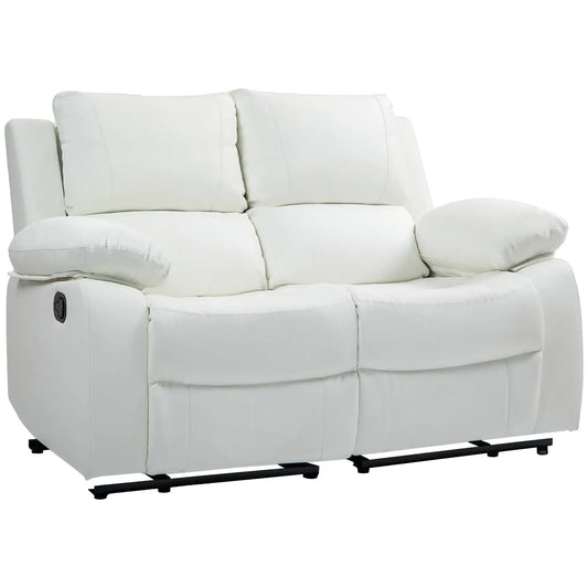 PU Leather Manual Recliner Sofa, Double Reclining Loveseat, White 2-Seater Sofas White at Gallery Canada