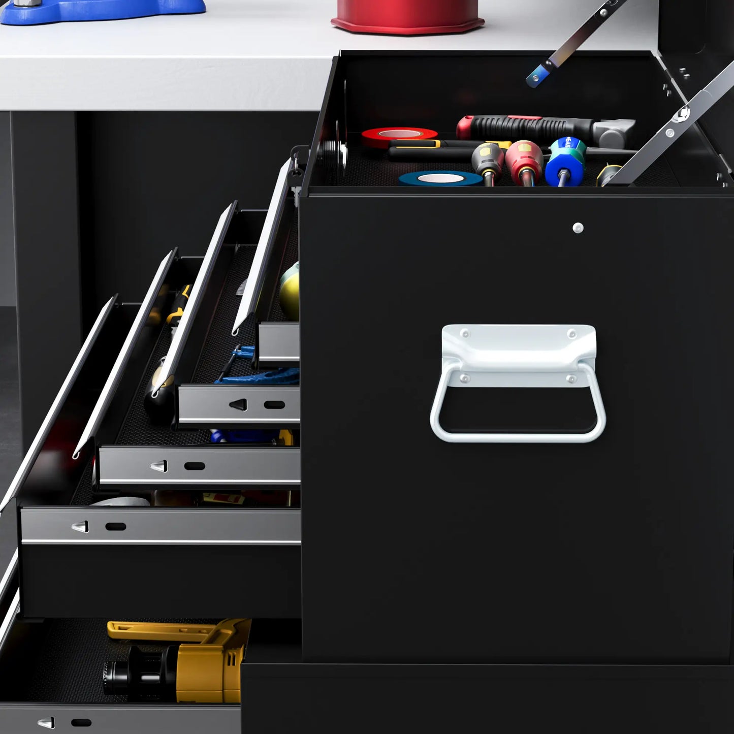 6-Drawer Rolling Tool Chest, Lockable Storage Cabinet with Hooks, Black Tool Organizers at Gallery Canada