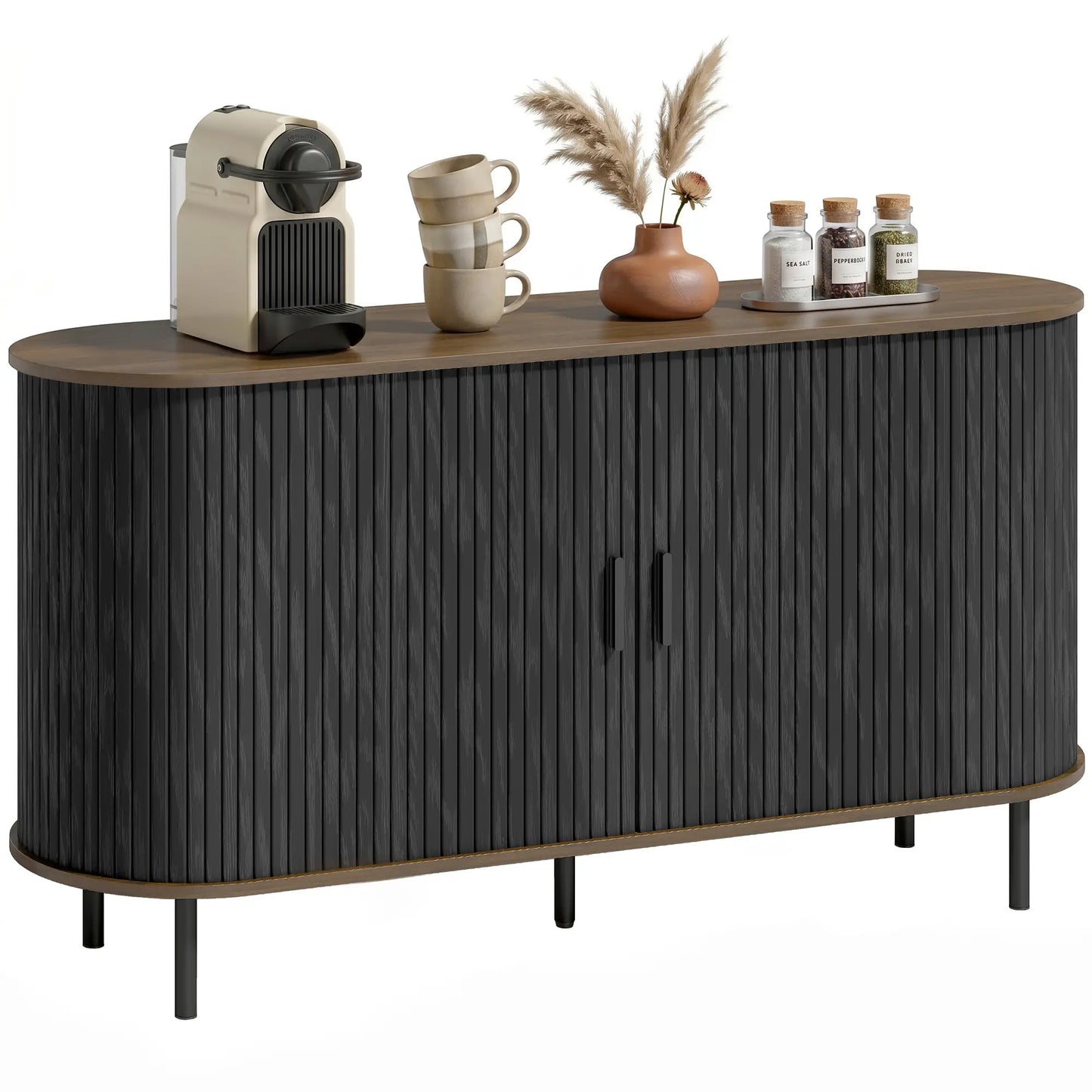Fluted Sideboard Buffet Cabinet, 55", Black