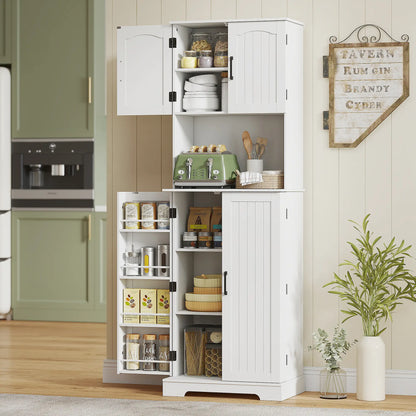 71.5" Tall Pantry Cabinet, Farmhouse Kitchen Storage, Adjustable Shelves, White Kitchen Pantry Cabinets at Gallery Canada