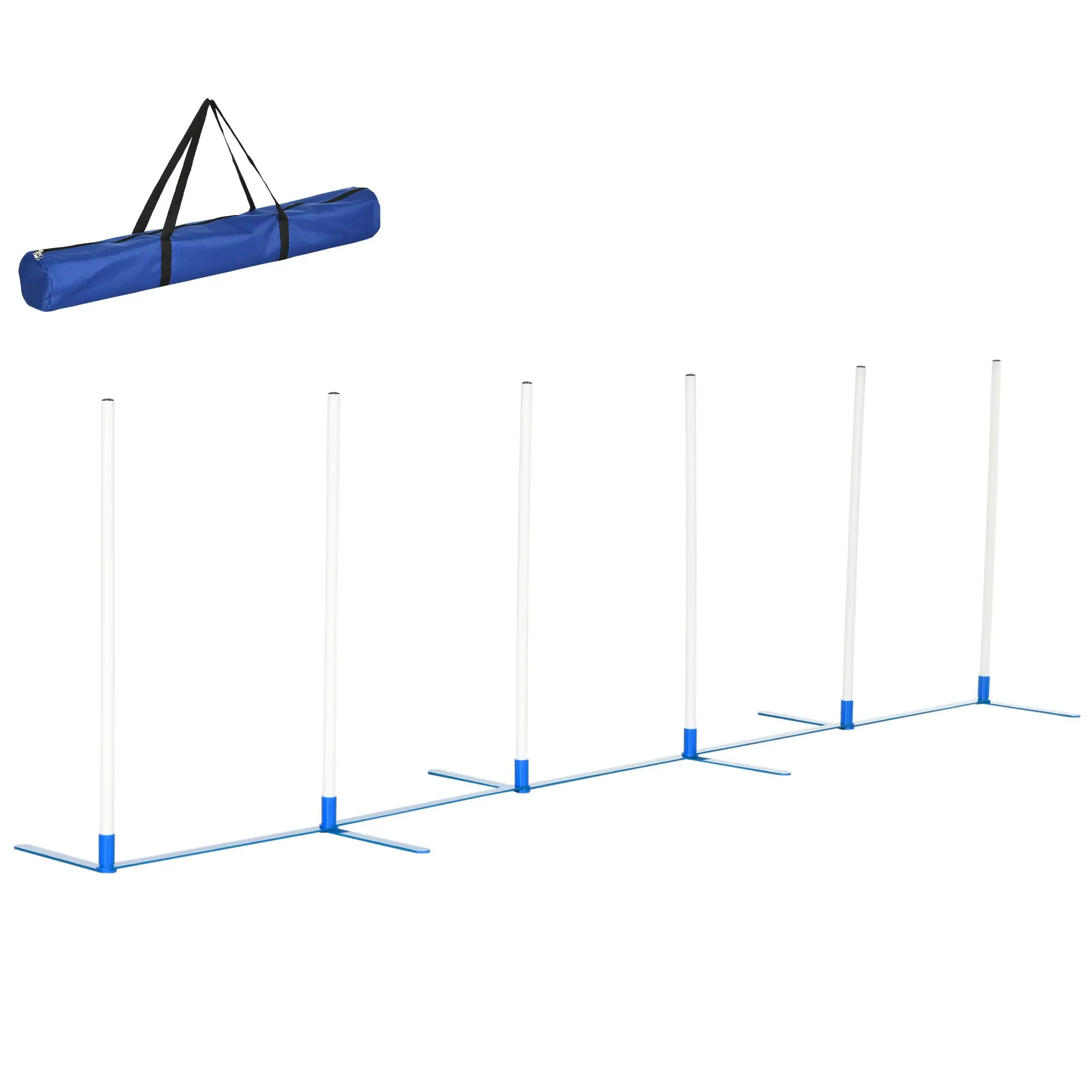 Adjustable Dog Agility Training Set, Weave Poles, Storage Bag, Blue and White Dog Agility Training Equipment at Gallery Canada