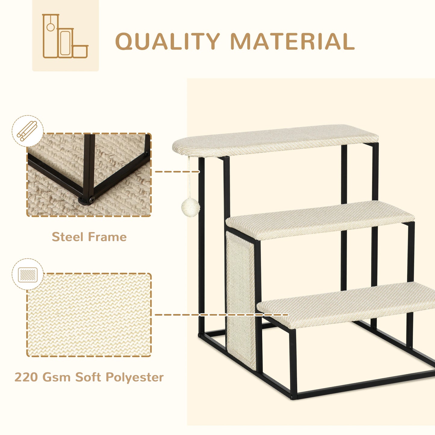 20 3-Step Cat Stairs, Carpeted Ladder Ramp, Scratching Board, Cream White Dog Stairs at Gallery Canada