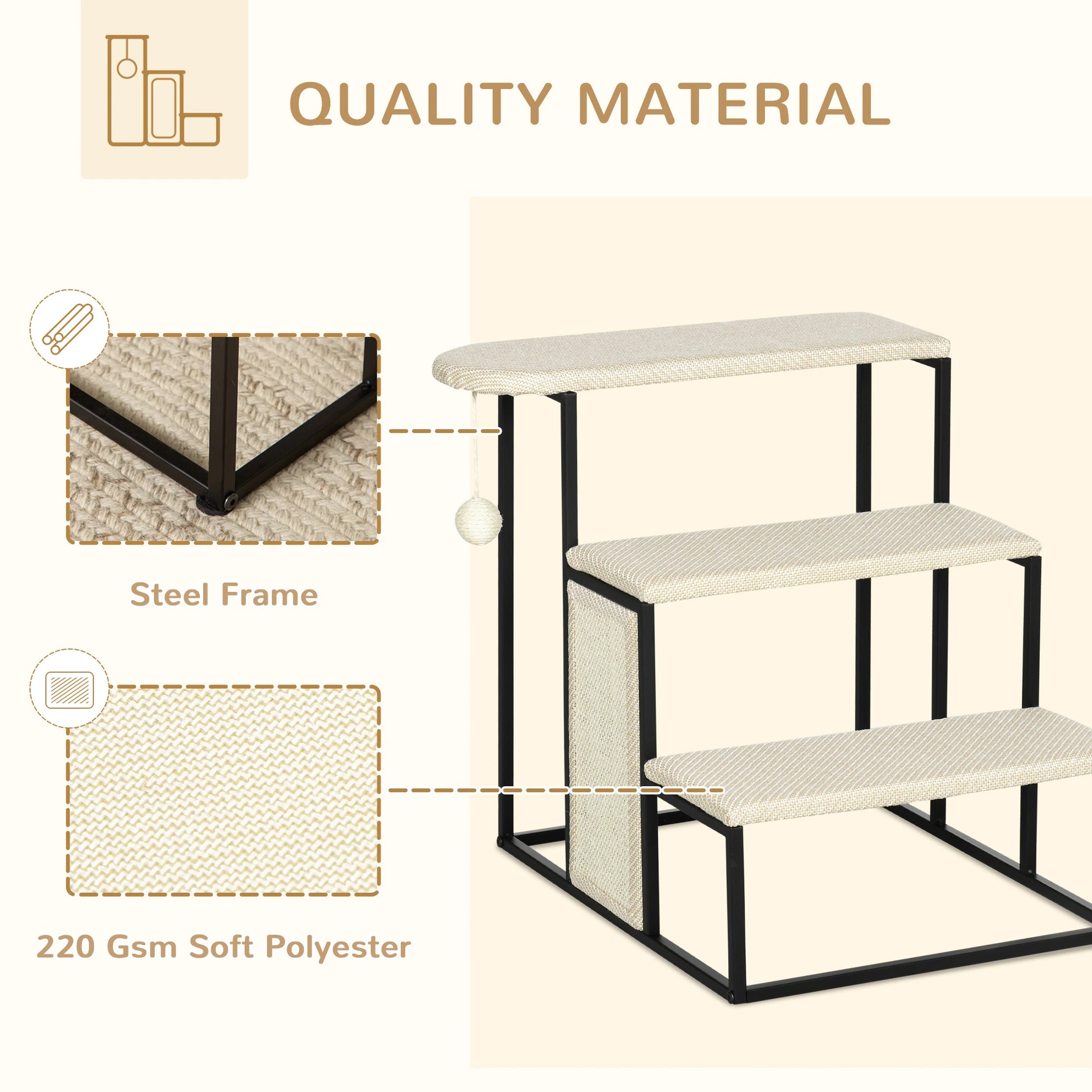 20 3-Step Cat Stairs, Carpeted Ladder Ramp, Scratching Board, Cream White Dog Stairs at Gallery Canada