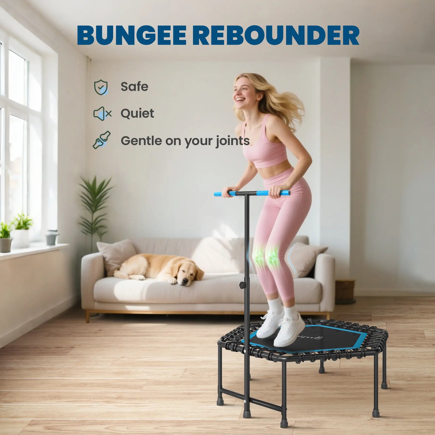45" Rebounder Trampoline for Adults, Adjustable Handle, Blue Trampolines at Gallery Canada