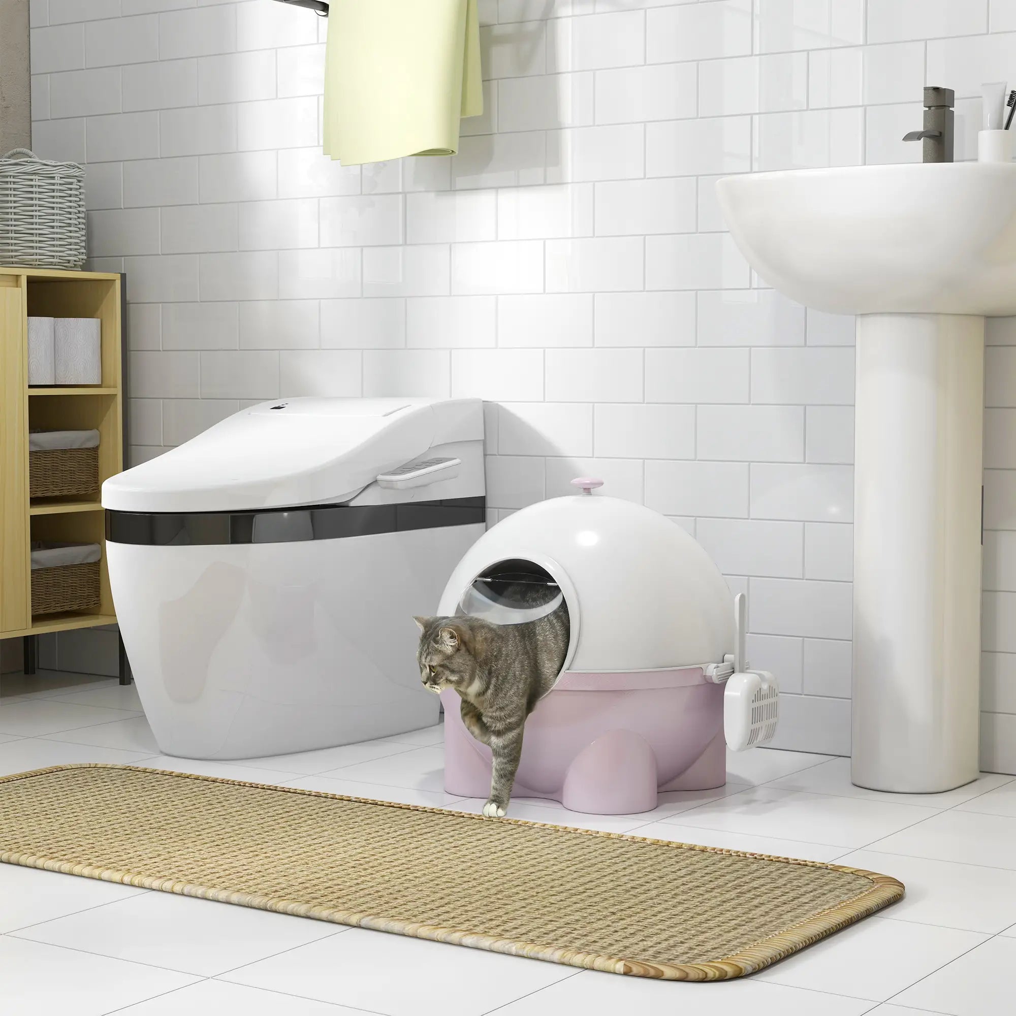 Enclosed Cat Litter Box, Large, with Lid, Scoop, Leak Proof Pedal, Pink Cat Litter Box Enclosures at Gallery Canada