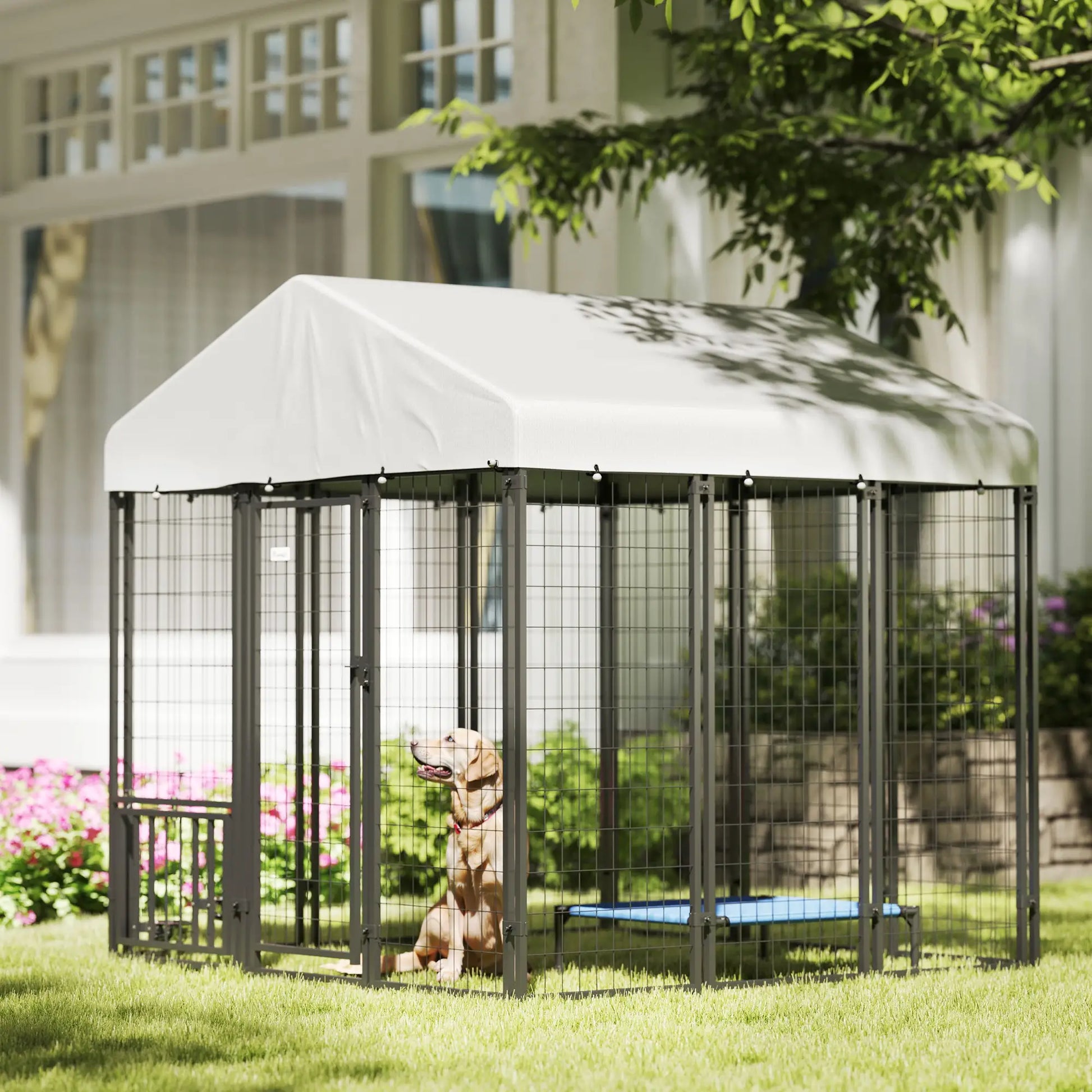 Outdoor Dog Kennel, Waterproof UV-Resistant Cover, Adjustable Bowls, 6 x 6 x 6 ft Houses, Kennels & Pens at Gallery Canada