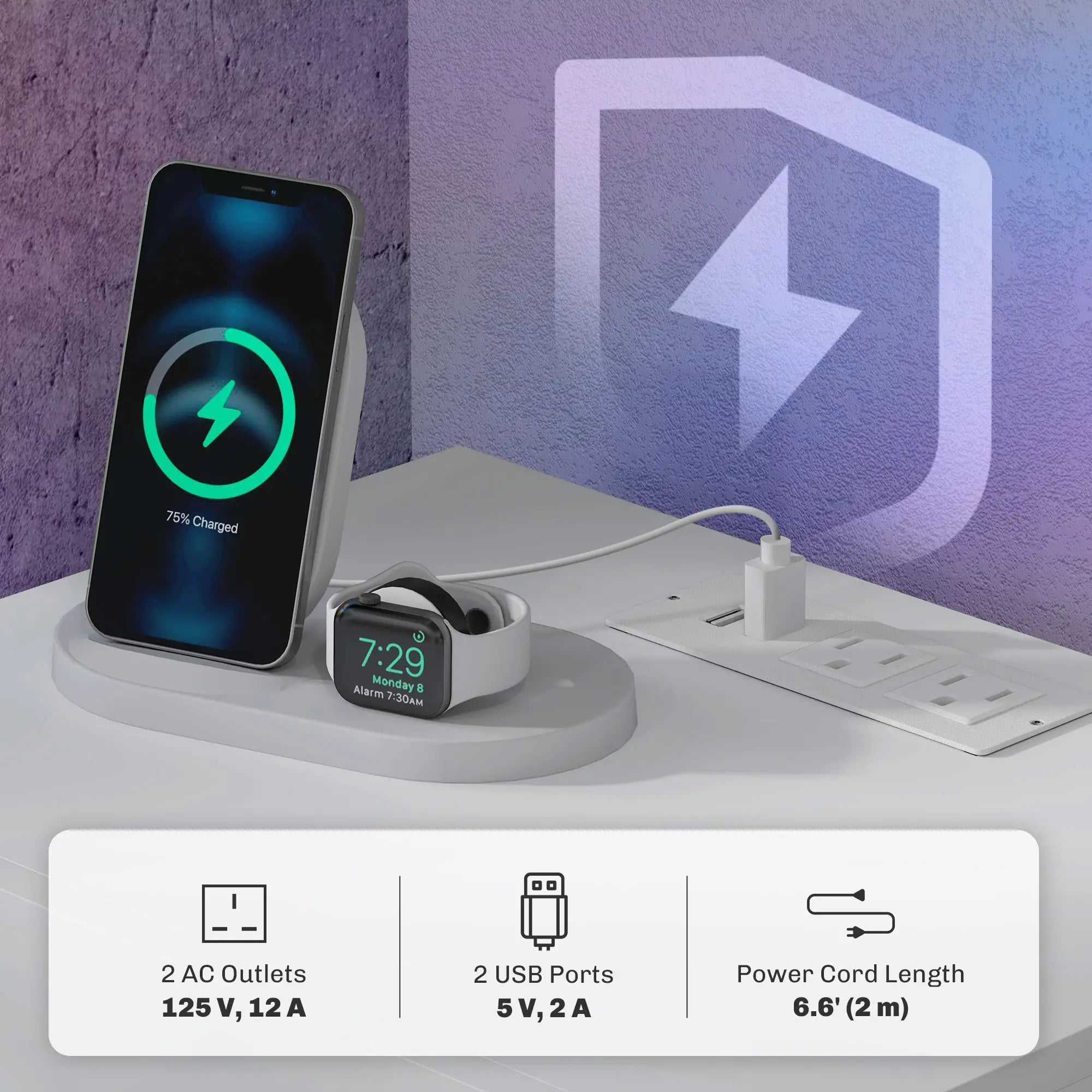Modern Nightstand with Charging Station, LED Light, USB Ports, White Bedside Tables at Gallery Canada
