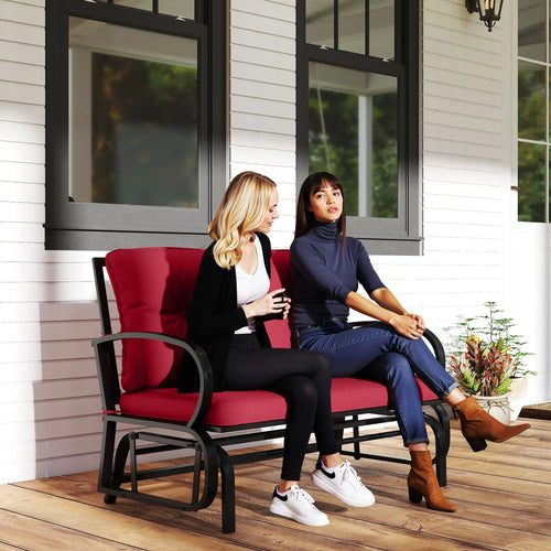 2-Person Outdoor Glider Chair, Steel Frame with Cushions, Red
