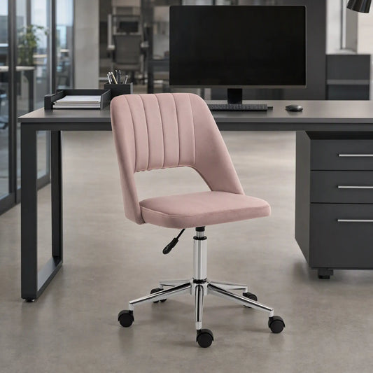Mid Back Office Chair, Velvet Fabric, Swivel, Scallop Shape, Pink Office Chairs Pink at Gallery Canada