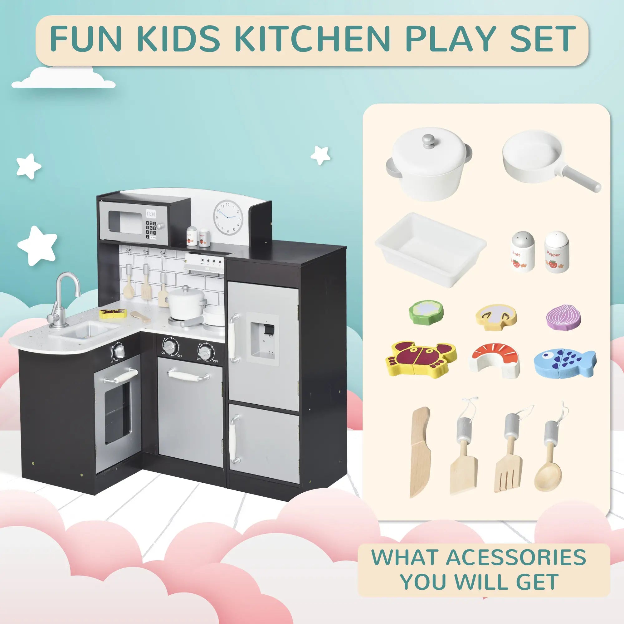Kids Kitchen Play Set, Drinking Fountain, Microwave, Dark Brown Play Kitchen at Gallery Canada