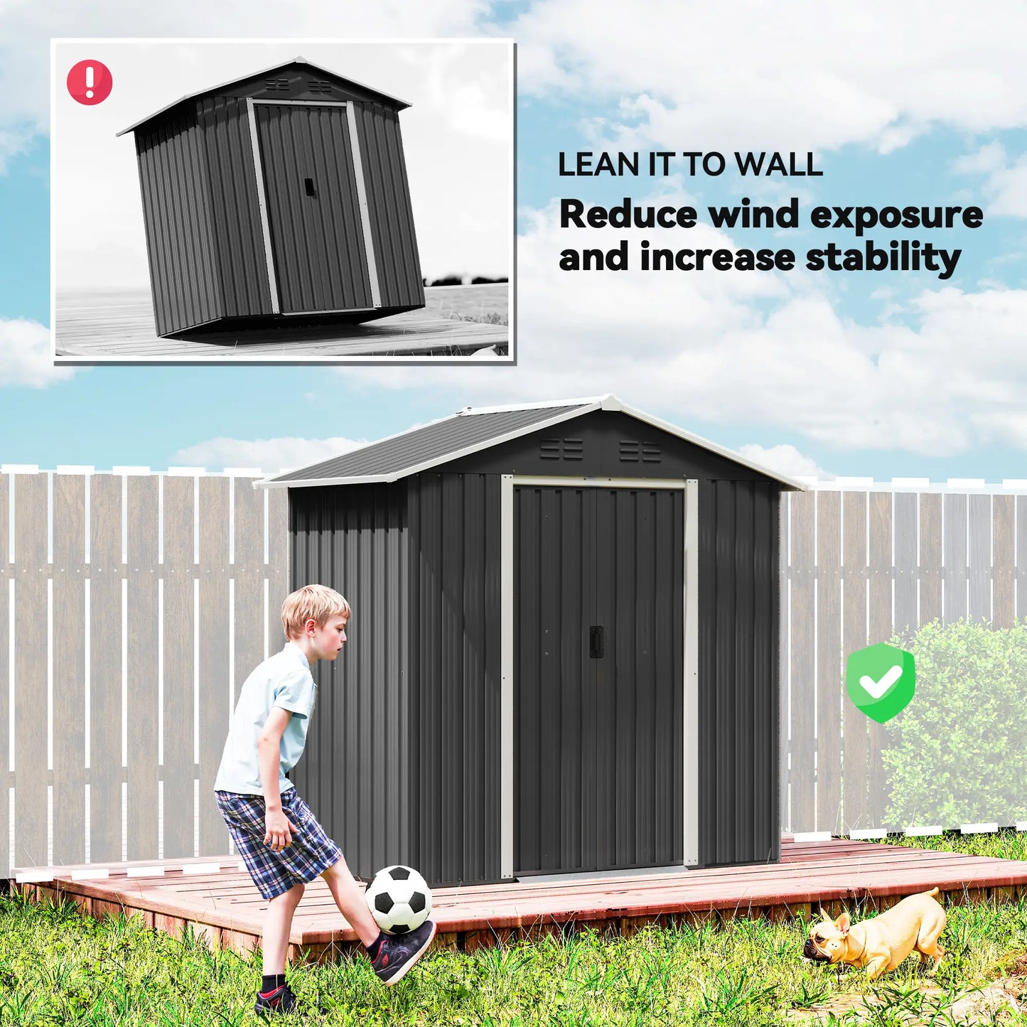 6.5x3.5ft Metal Garden Storage Shed, Double Sliding Doors, Dark Grey Sheds at Gallery Canada