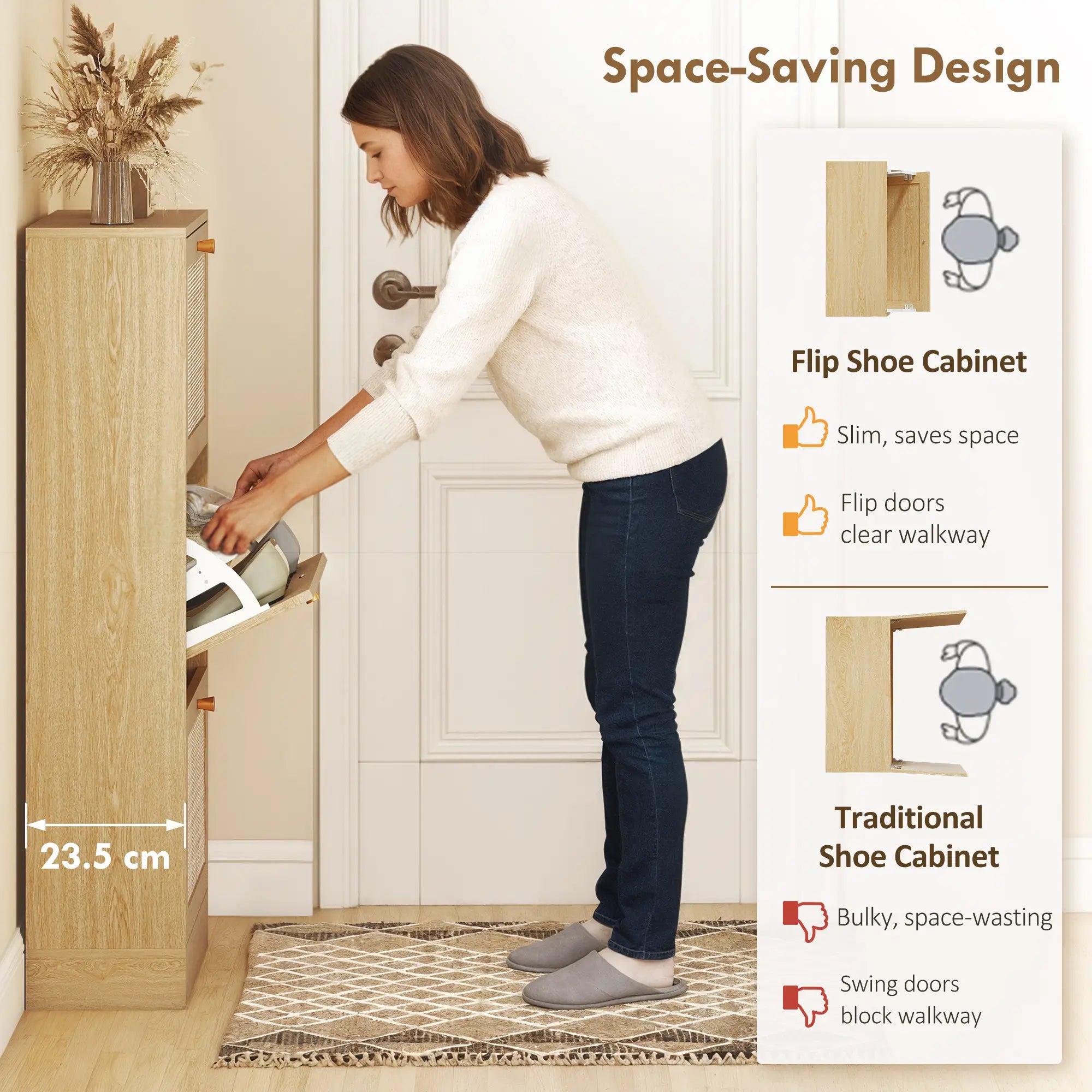 Rattan Shoe Cabinet, 3 Flip Drawers, Adjustable Shelves, 18 Pairs, Oak Shoe Storage Cabinets & Racks at Gallery Canada