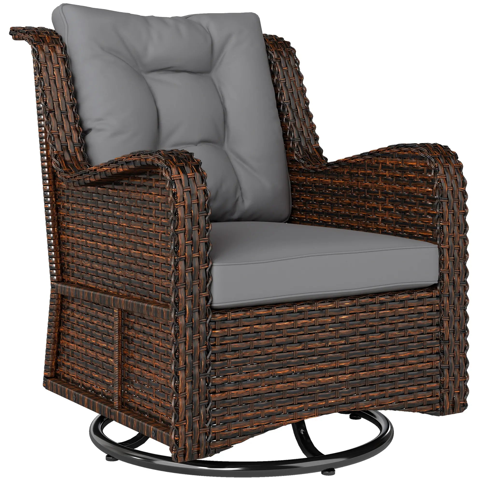 PE Rattan Swivel Patio Chair with Cushion, Dark Grey Patio Chairs at Gallery Canada