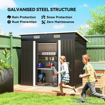 7'x4' Metal Patio Storage Shed, Garden Tool Utility Unit, Black Sheds at Gallery Canada