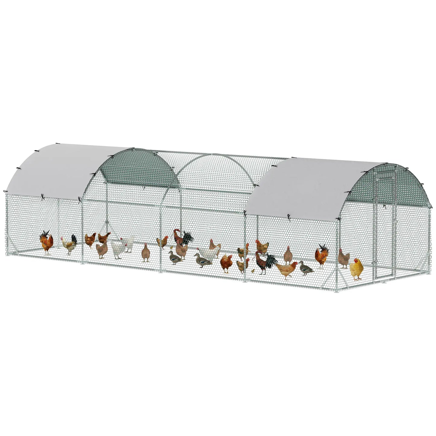 Large Metal Chicken Coop, Walk-in Enclosure, Poultry Hen Run, 9.2' x 24.9' x 6.5', Silver Chicken Coops Silver at Gallery Canada