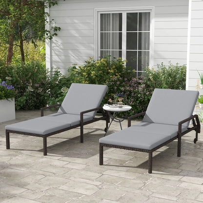 2 Piece Wicker Chaise Lounger, PE Rattan Outdoor Chair, Adjustable Backrest, 2 Wheels, Grey Chaise Loungers at Gallery Canada